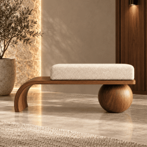 Banc à sphère – sphère bois au sol