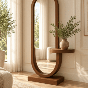 Miroir ovale sur pied avec tablette