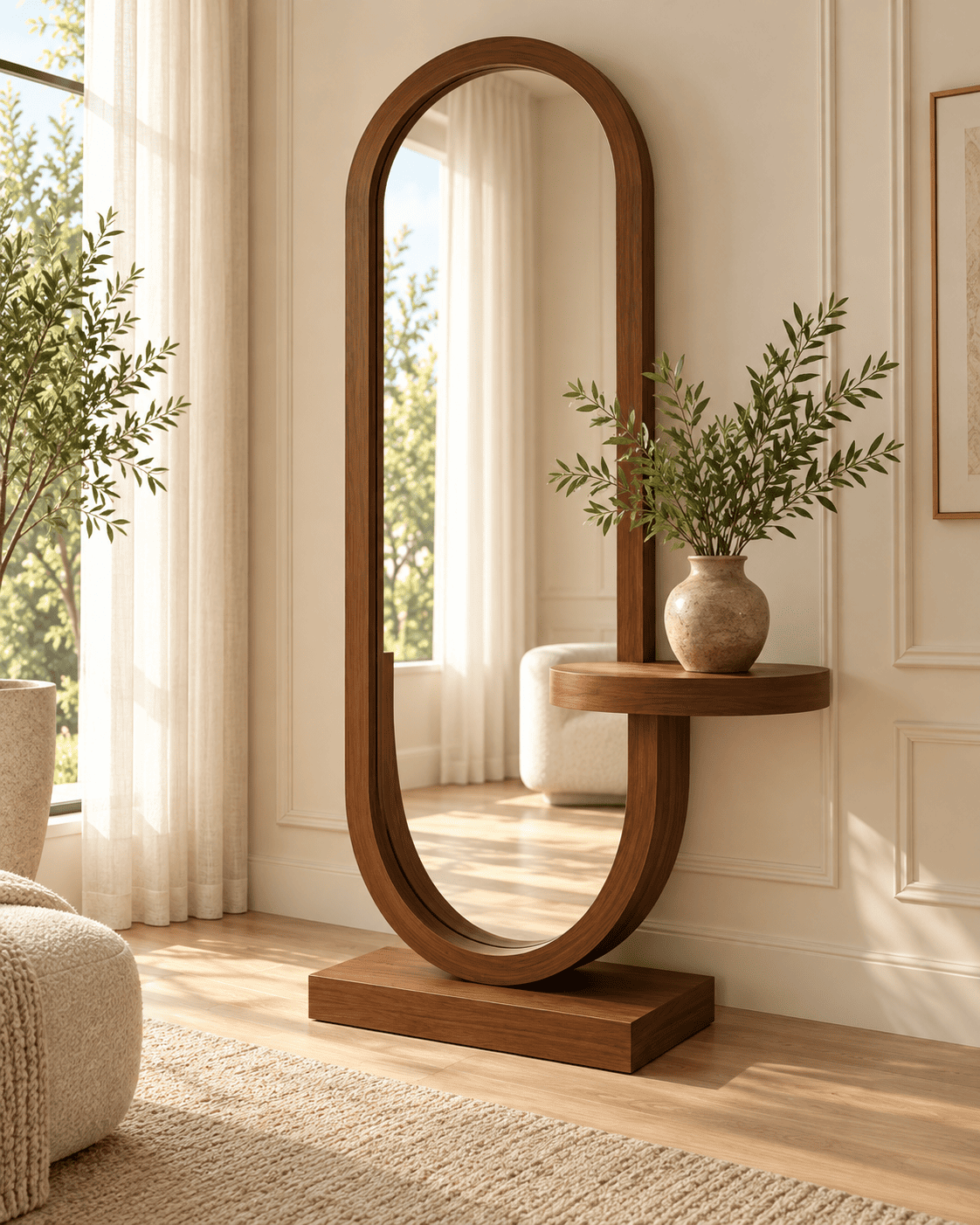 Miroir ovale sur pied avec tablette
