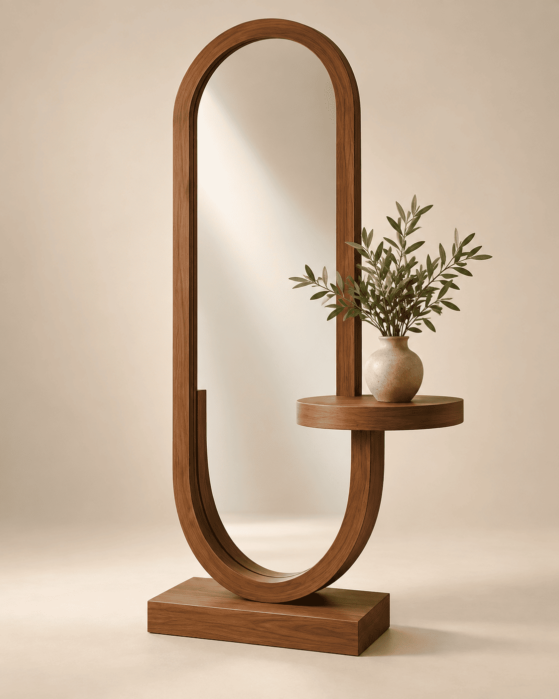 Miroir ovale sur pied avec tablette – Image 2