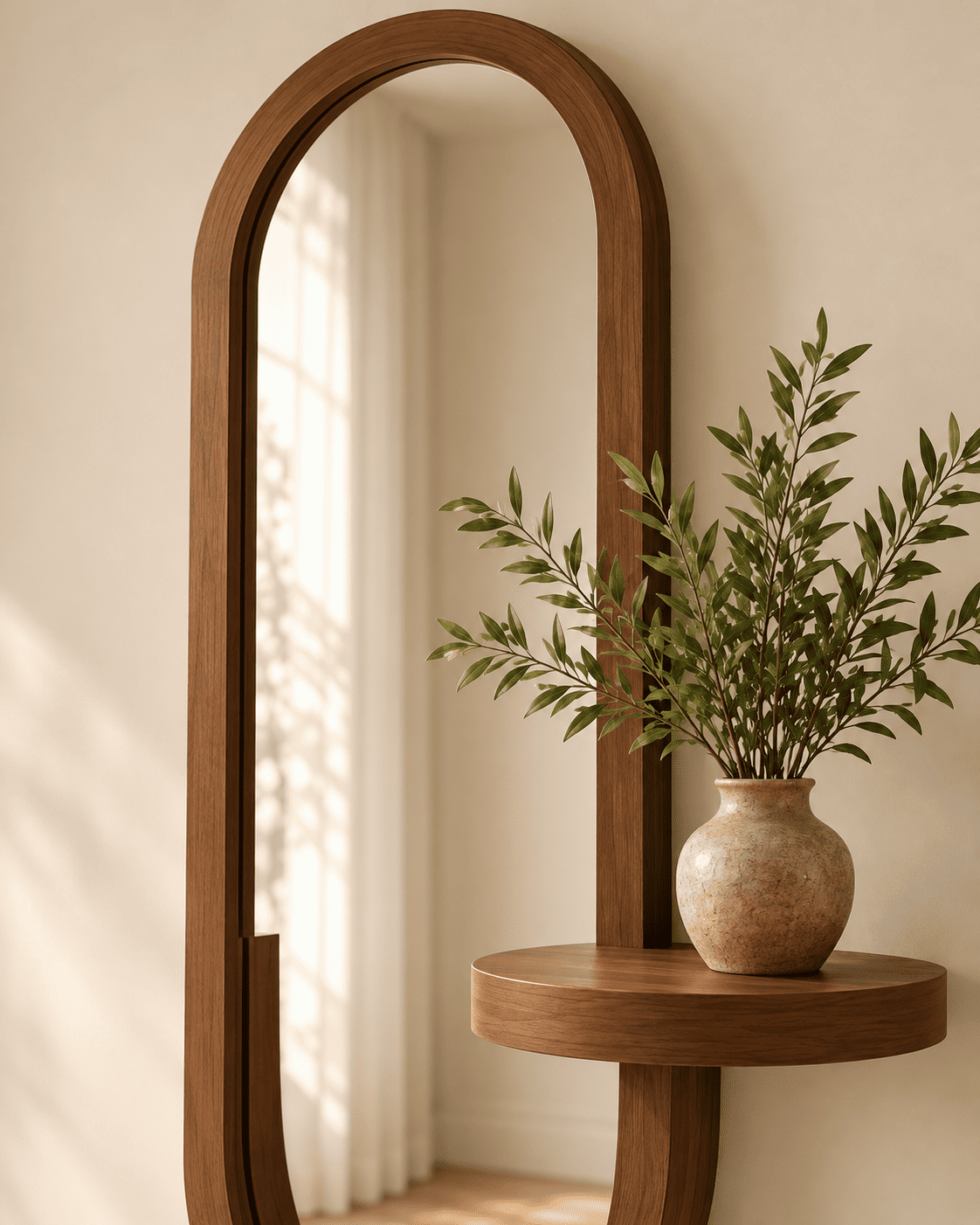 Miroir ovale sur pied avec tablette – Image 3