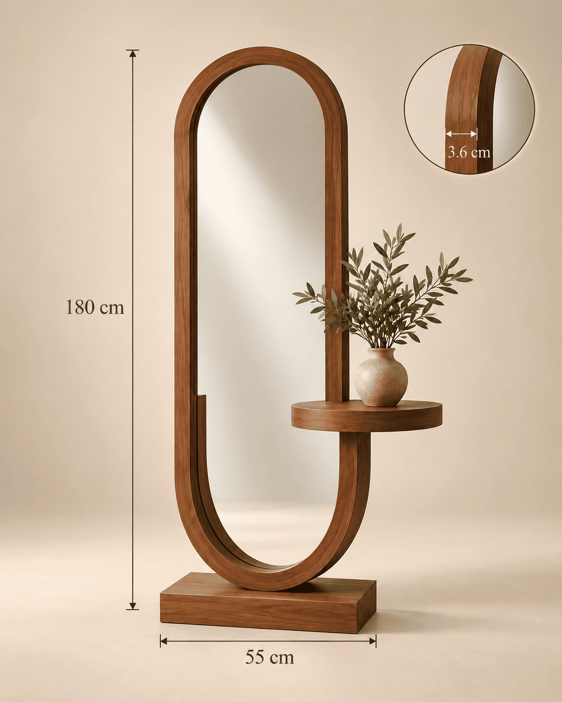 Miroir ovale sur pied avec tablette – Image 4